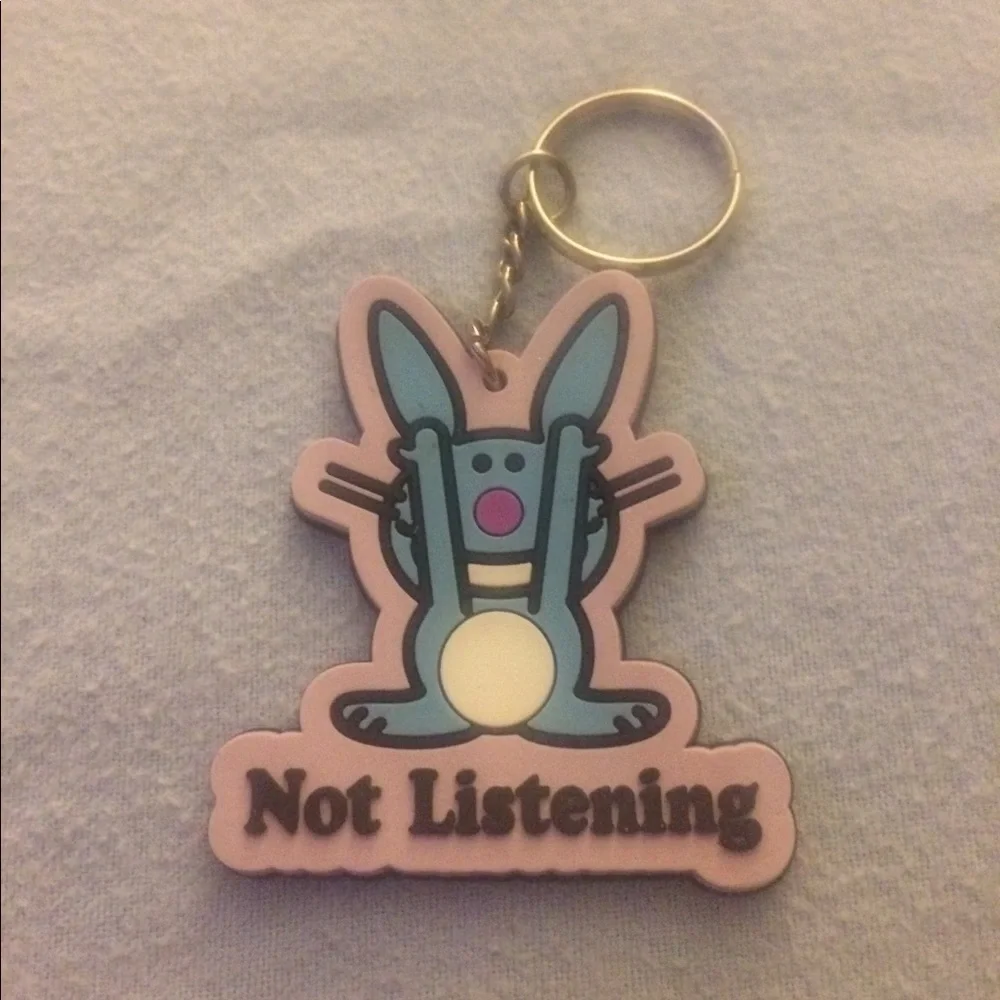 💥🎯Happy Bunny Not Listening Keychain🐰🔑🙉